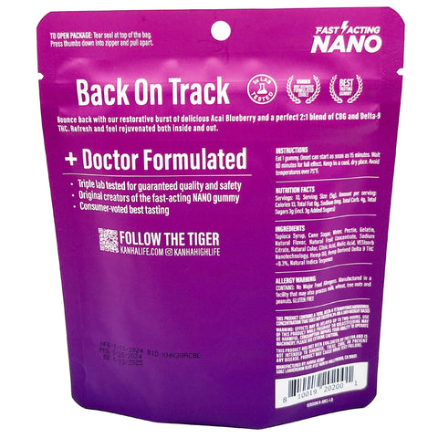 Kanha - Restore Gummies - CBG / Delta-9 - Fast-Acting Nano Technology - Acai Blueberry - 2:1 Ratio (300mg CBG:150mg D9) 10 Count
