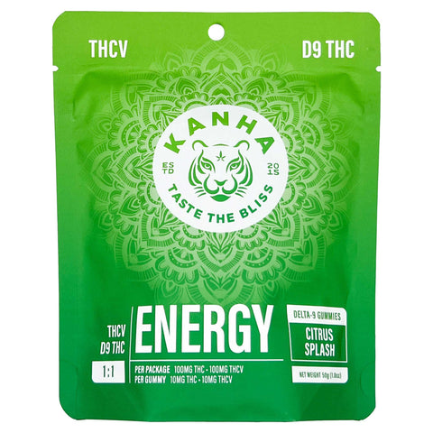 Kanha - Energy Gummies - Delta-9 / THC-V - Fast-Acting Nano Technology - Citrus Splash - 1:1 Ratio (100mg D9:100mg THC-V) 10 Count