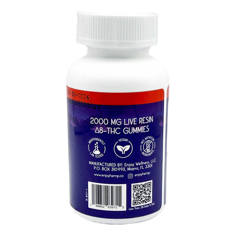 Enjoy - Delta 8 Gummies - "Euphoria" Blue Raspberry - Live Resin - Sativa - 2000mg Total, 40 Count