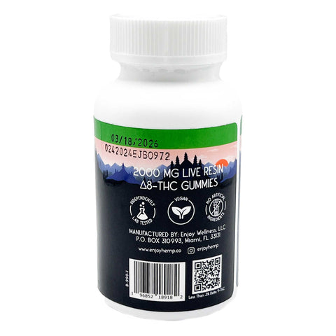 Enjoy - Delta 8 Gummies - "Relief" Strawberry - Live Resin - Hybrid - 2000mg Total, 40 Count
