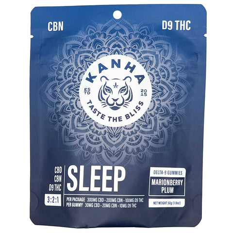 Kanha - Sleep Gummies - CBD / CBN / Delta-9 - Fast-Acting Nano Technology - Marionberry Plum - 3:2:1 Ratio (300mg CBD:200mg CBN:100mg D9 Total) 10 Count