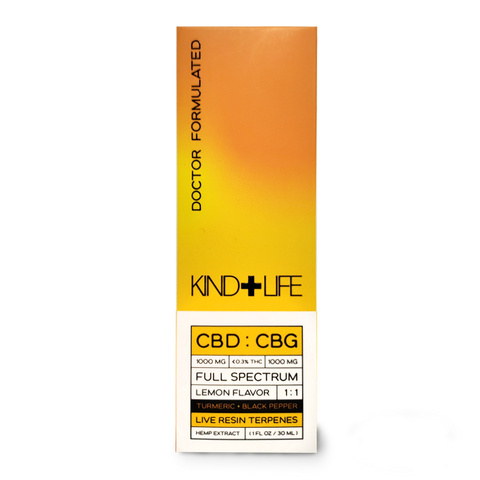 Kind+Life - CBD:CBG 1:1 Relief Tincture - Doctor Formulated Full-Spectrum Supplement Tincture - Turmeric and Black Pepper - Lemon Flavor - 2000mg 1oz
