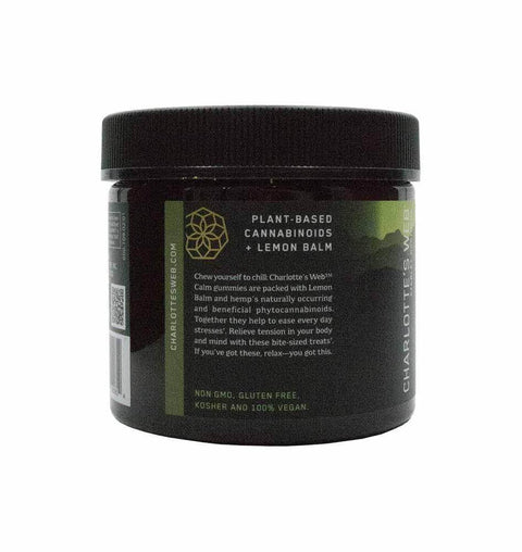 Charlotte's Web Calm Gummies Tub Back with Non GMO, Gluten Free, Kosher and 100% Vegan Te