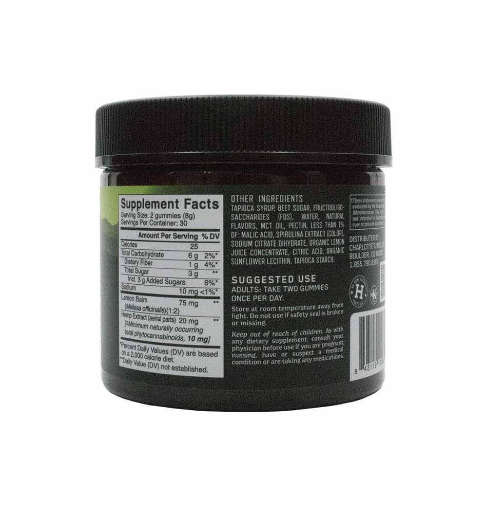 Charlotte's Web Calm Gummies Tub Back with Supplement Facts