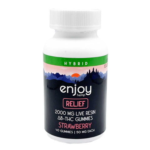 Enjoy - Delta 8 Gummies - "Relief" Strawberry - Live Resin - Hybrid - 2000mg Total, 40 Count