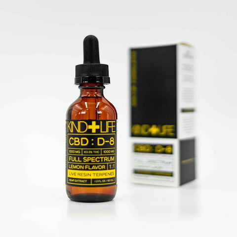 Kind+Life - CBD : Delta-8 1:1 Tincture - Full Spectrum - Live Resin Terpenes - Lemon Flavor - 2000mg Total - 60mL