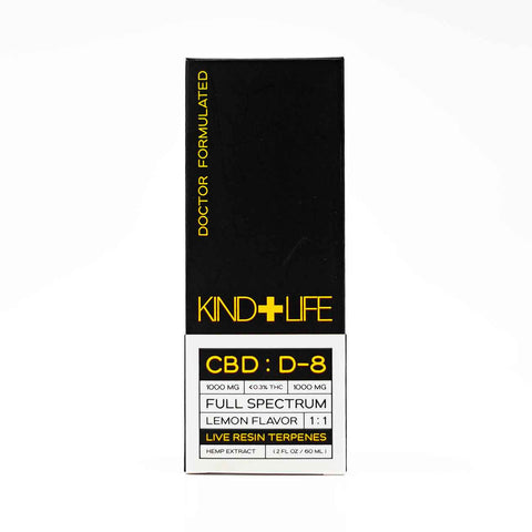 Kind+Life - CBD : Delta-8 1:1 Tincture - Full Spectrum - Live Resin Terpenes - Lemon Flavor - 2000mg Total - 60mL
