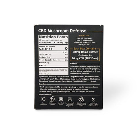 Mushroom Defense CBD Tea - Isolate Hemp Extract - 90mg 18ct