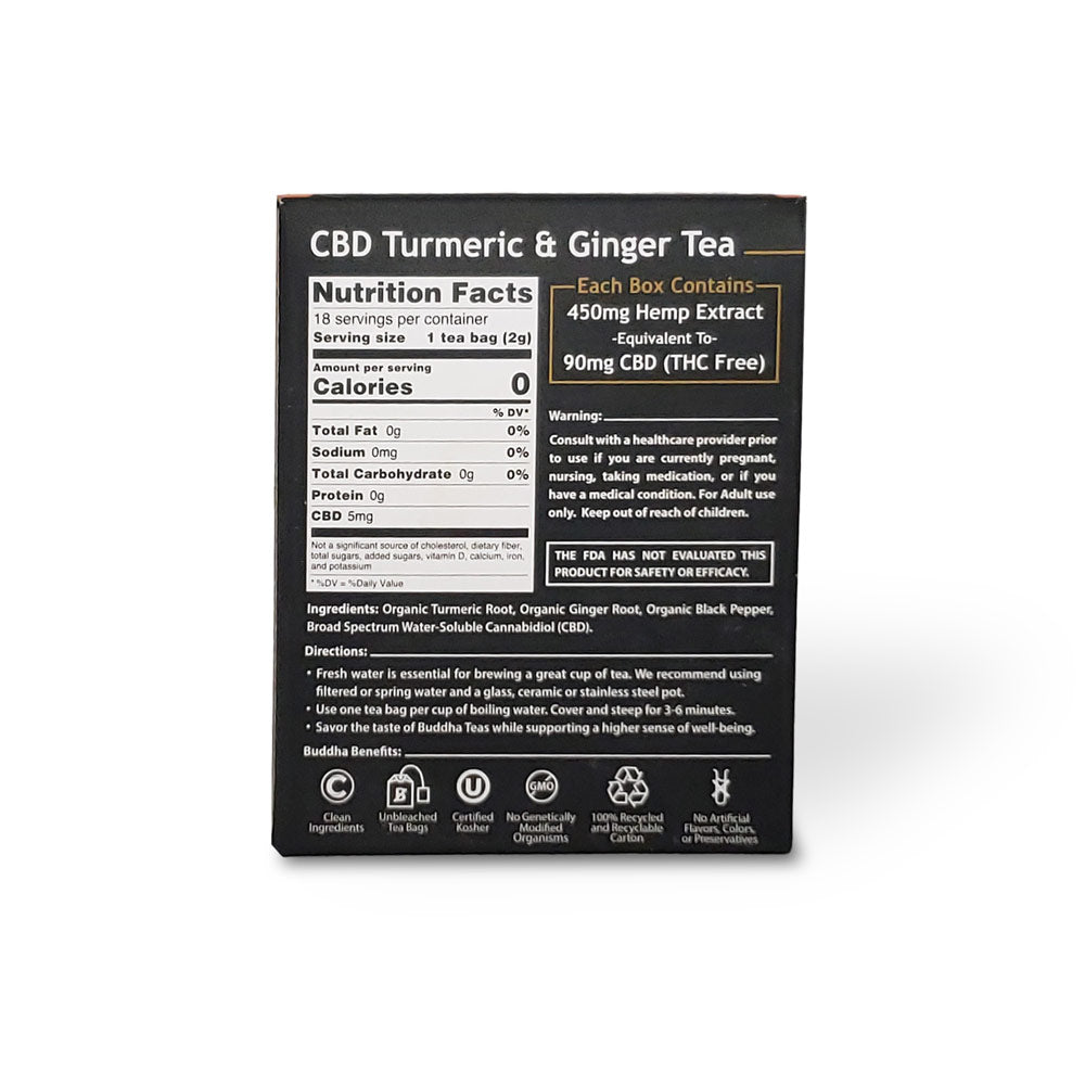 Turmeric & Ginger CBD Tea Isolate Hemp Extract 90mg 18ct Cbd Remedies