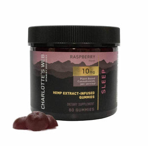 
                
                    Load image into Gallery viewer, Charlottes Web Sleep Gummies Tub Front with Raspberry Gummies
                
            