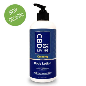 
                
                    Load image into Gallery viewer, CBD Living 300mg Nano CBD Body Lotion Pump Bottle Front Unscented, New Design
                
            