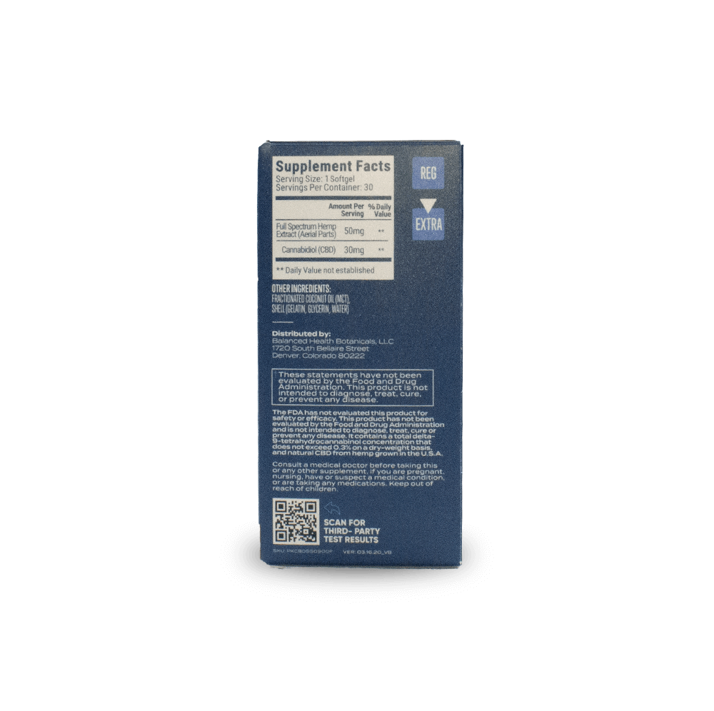 CBDistillery Capsules Box Side Supplement Facts with QR Code